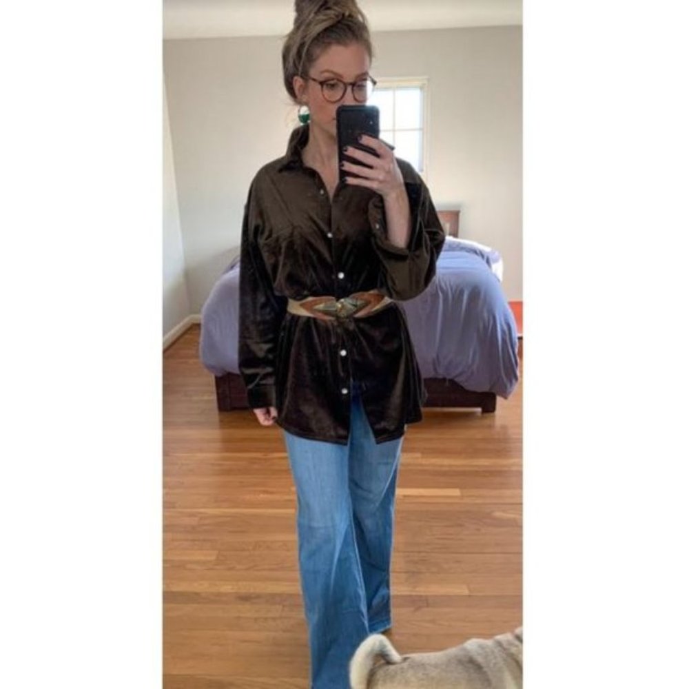 *Vintage* Faux Velvet Button Up
